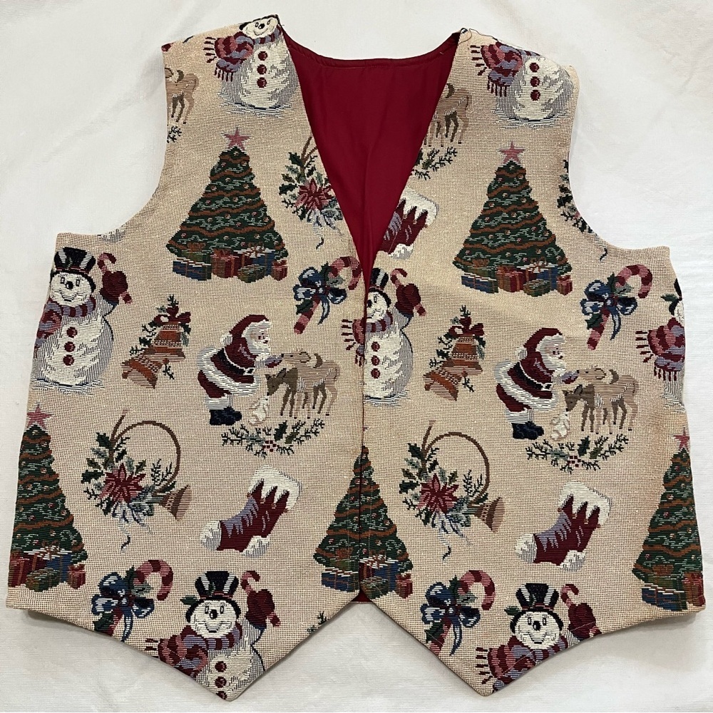 Vintage Christmas Santa Snowman Tapestry Vest Handmade